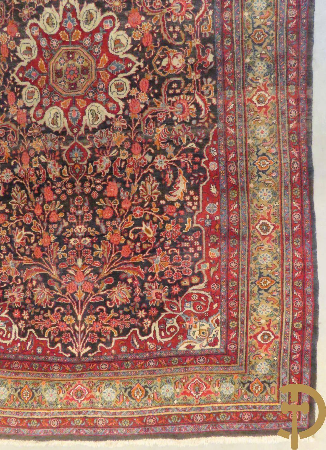 Oosters handgeknoopt tapijt Bidjar met centraal medaillon en bloemendecor