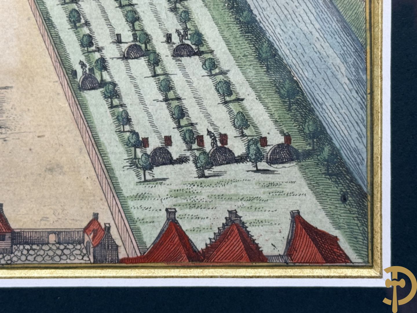 Handgekleurde kopergravure van de Kouter Gent uit Sanderus + handgekleurde kopergravure van Gravensteen uit Sanderus