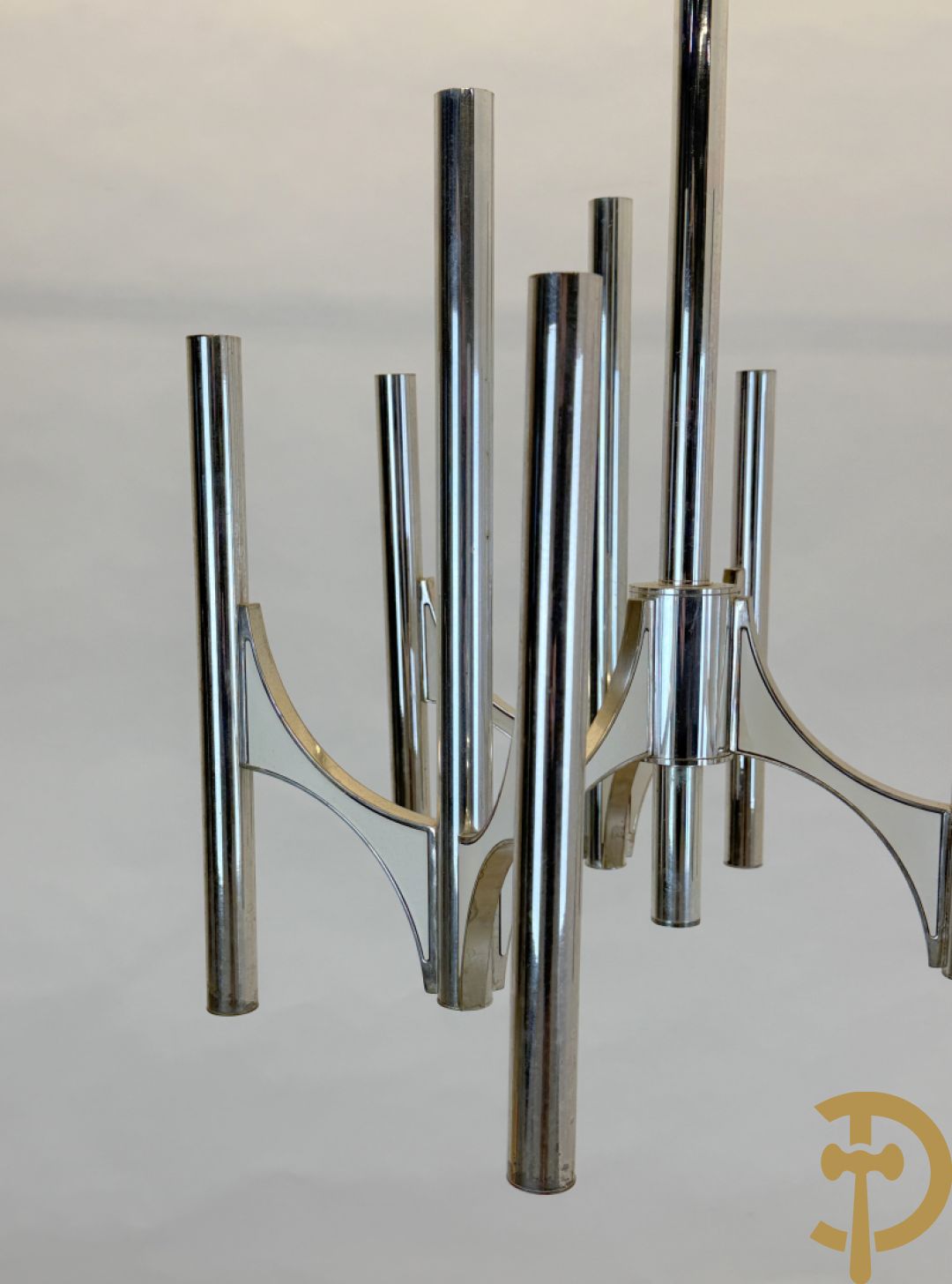 Vintage luchter met chromé buizen en 9 lichtpunten, Sciolari