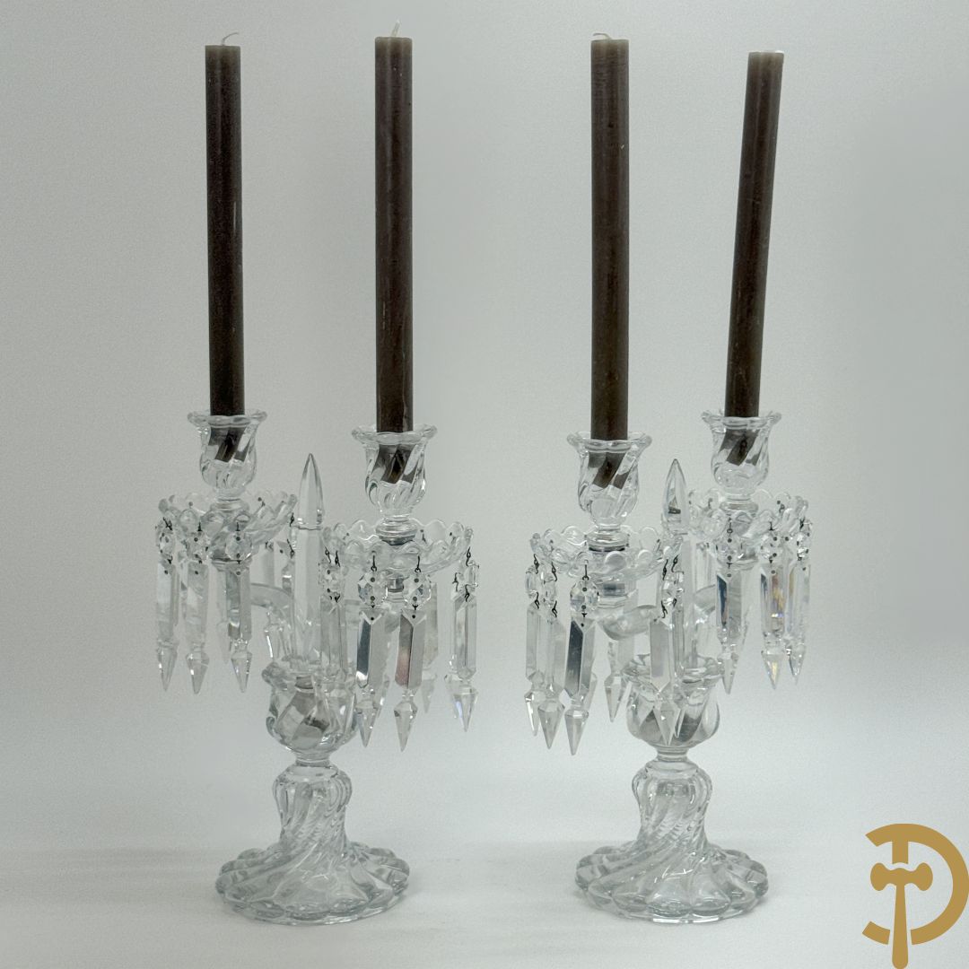 Paar kandelaars in helder kristal, Baccarat