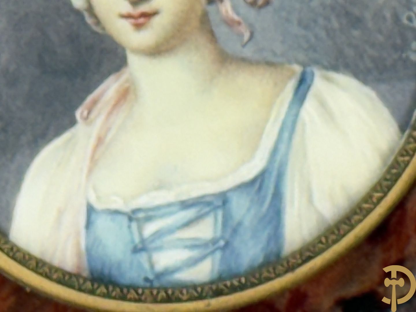 Vijf miniaturen met damersportretten en romantische scène, waarvan 4 getekend : de Roussely, Canova, Siluce ? en Domery ?