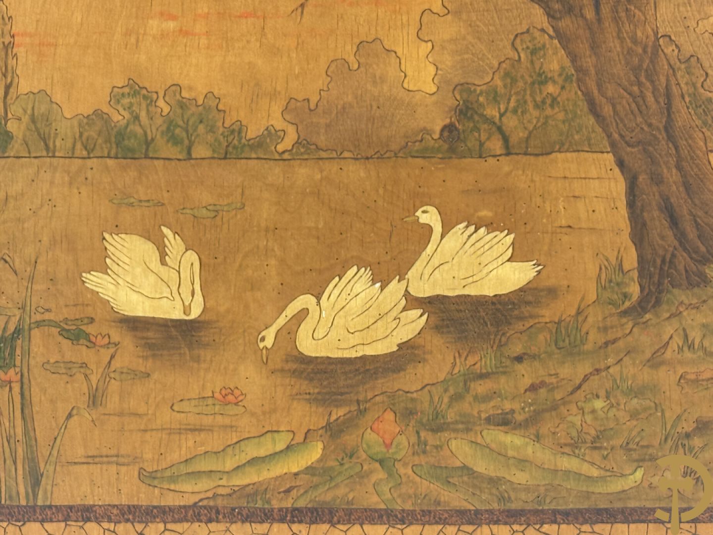 Art Nouveau paneel met pyrografie 