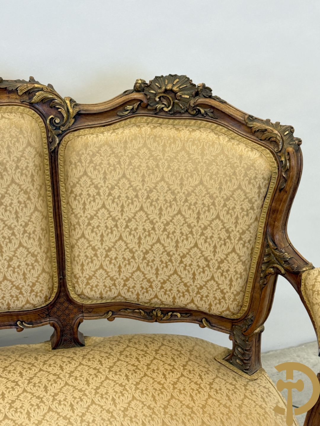 Notelaren Louis XV canapé en 2 armzetels met rocailles