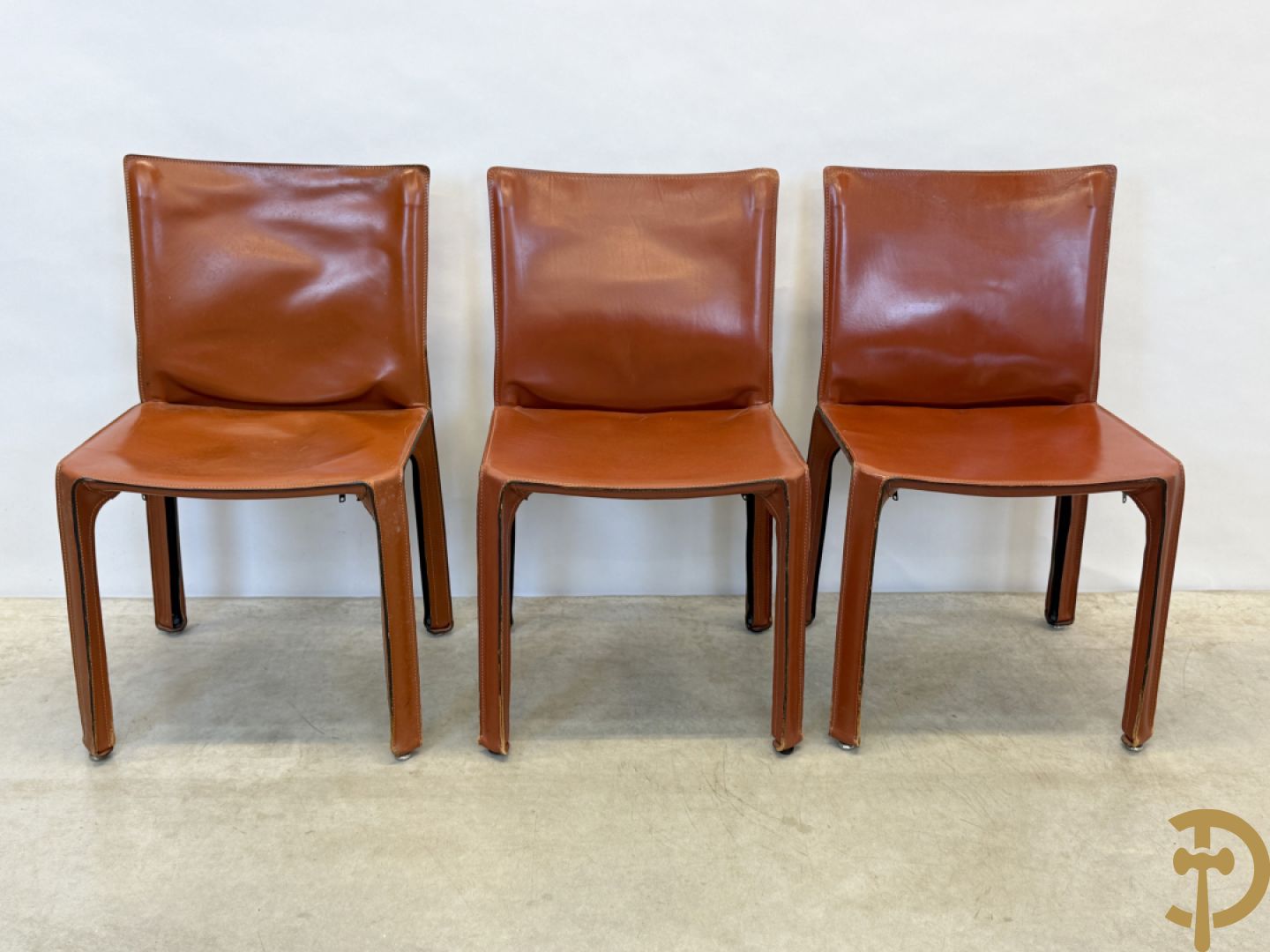 Zes lederen Cassina stoelen, 412 Cab Chairs, Mario Bellini