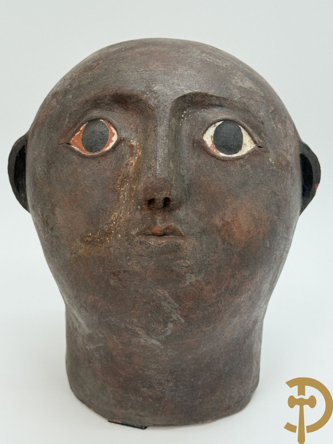 CALUWIER Carlos gestempeld binnenin, paar keramieken hoofden + Handbeschilderde ovale schotel van Caluwier Carlos