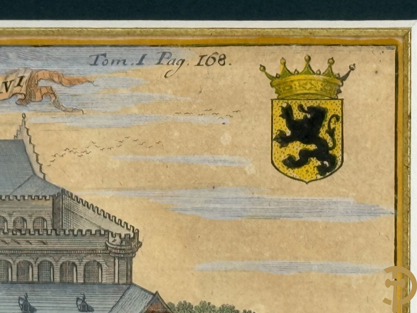 Handgekleurde kopergravure van de Kouter Gent uit Sanderus + handgekleurde kopergravure van Gravensteen uit Sanderus