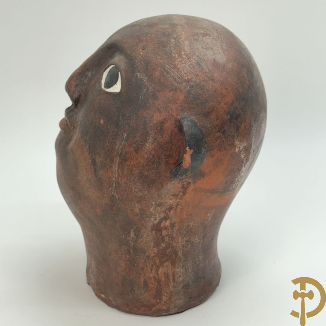 CALUWIER Carlos gestempeld binnenin, paar keramieken hoofden + Handbeschilderde ovale schotel van Caluwier Carlos