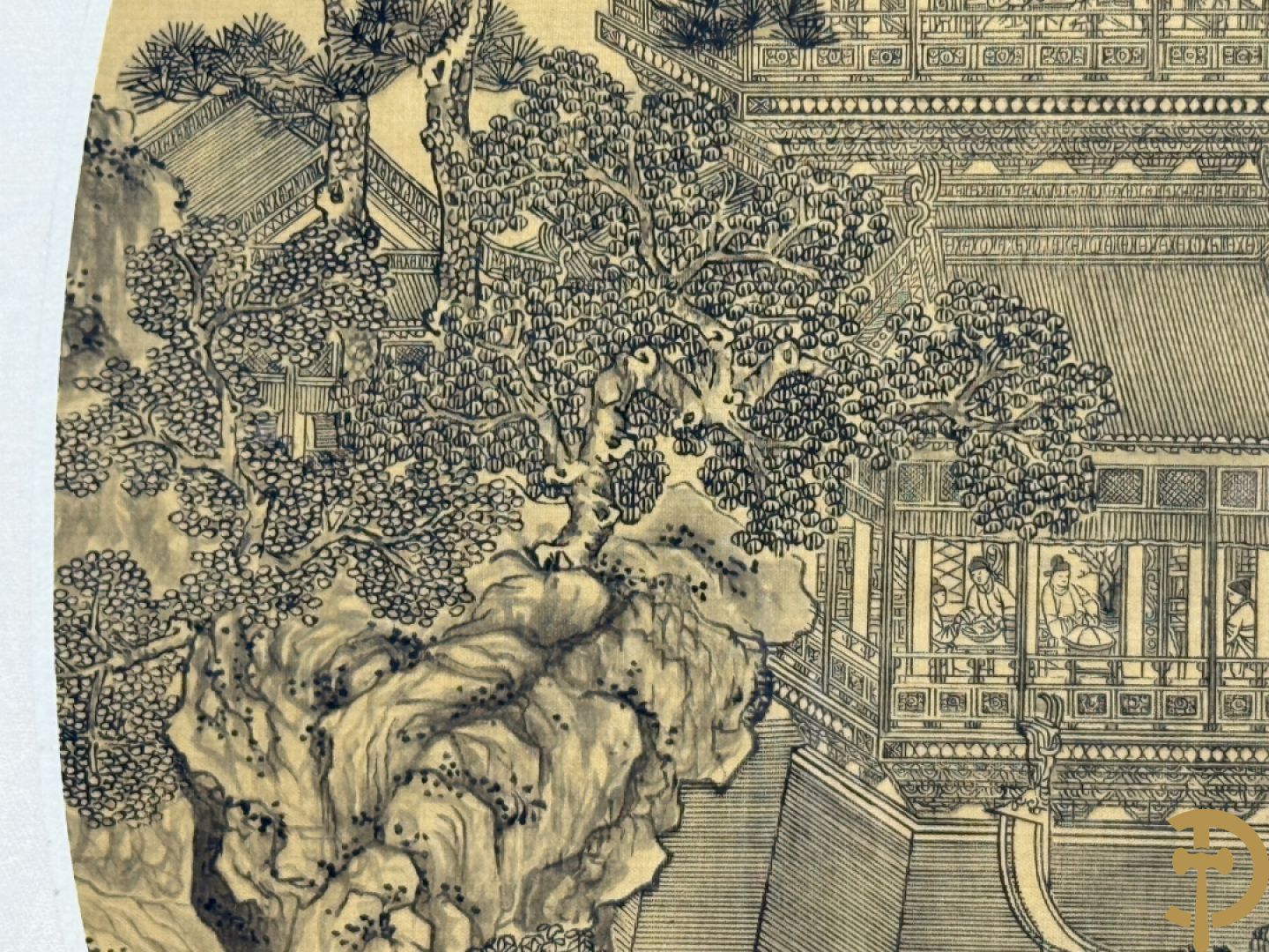 Drie ronde Aziatische zijdeschilderingen + Aziatische zijdeschildering