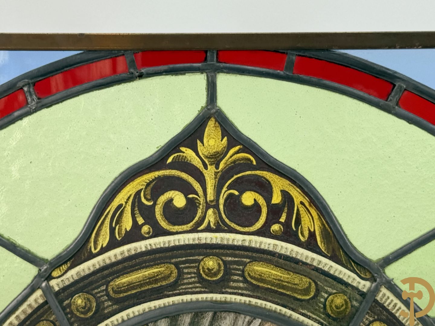 Twee loodramen met beschilderde taferelen 