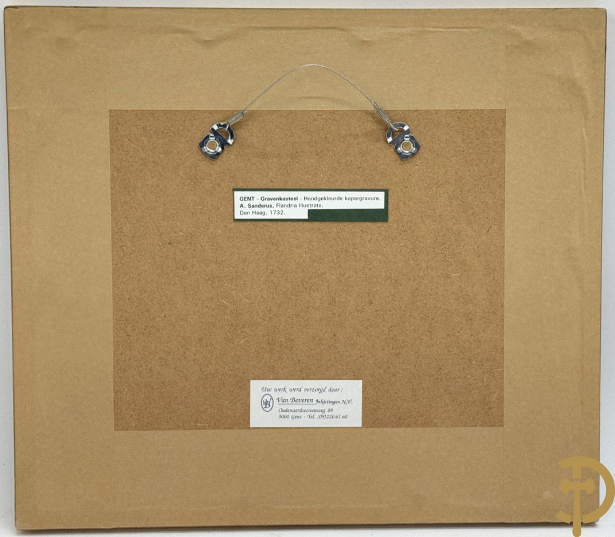 Handgekleurde kopergravure van de Kouter Gent uit Sanderus + handgekleurde kopergravure van Gravensteen uit Sanderus