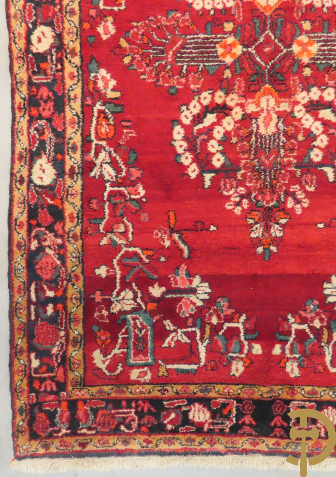 Oosters handgeknoopt tapijt Hamadan met rode fond