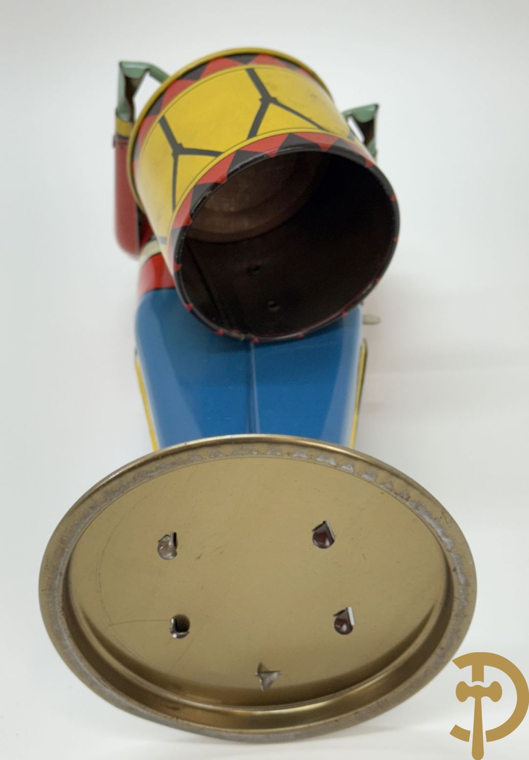 Antieke Engelse speelgoedtrommelaar, Drum Major made by Wolvering supply by Pittsburgh