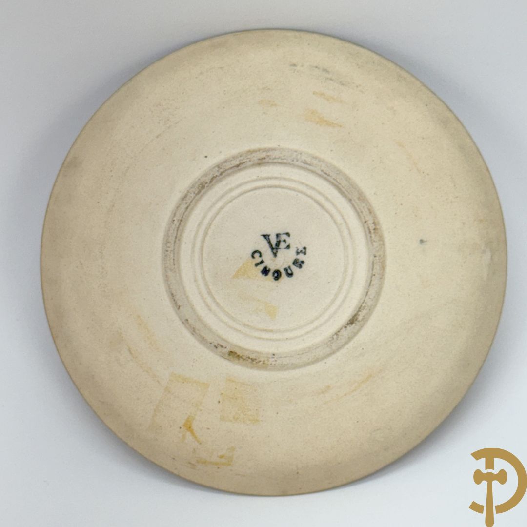 Tète à tète in meerkleurige faience Grès van Ciboure, getekend R. Le Corrone, bestaande uit theekan, melkkan, suikerpot, 2 tasjes en 2 schoteltjes