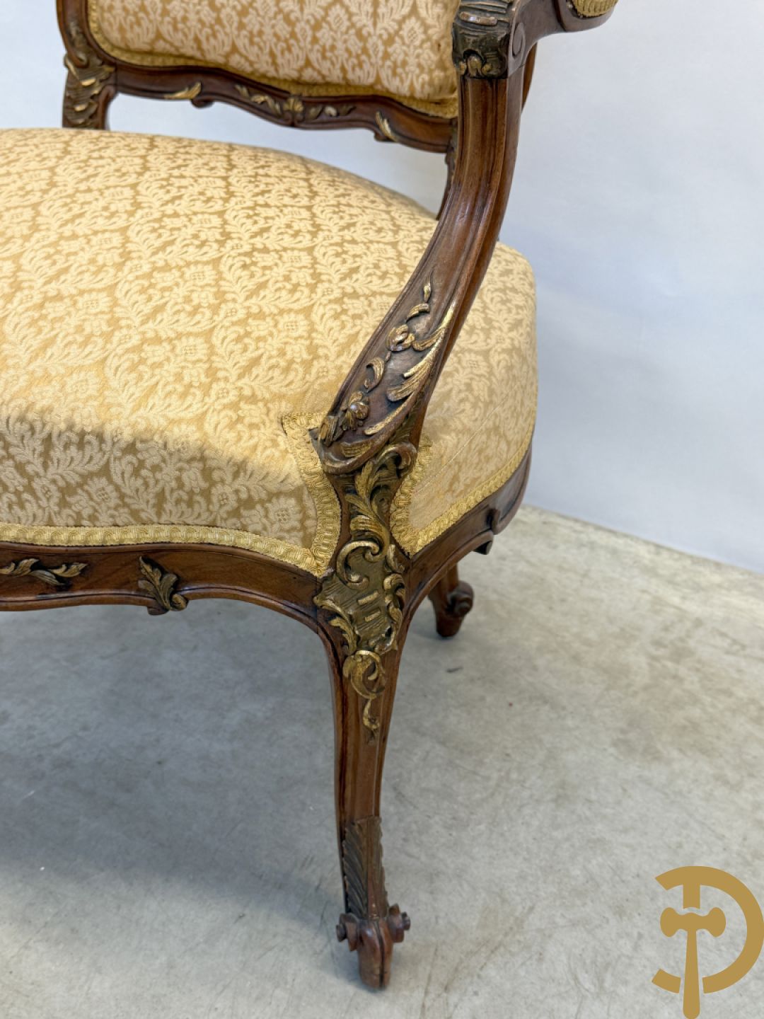 Notelaren Louis XV canapé en 2 armzetels met rocailles