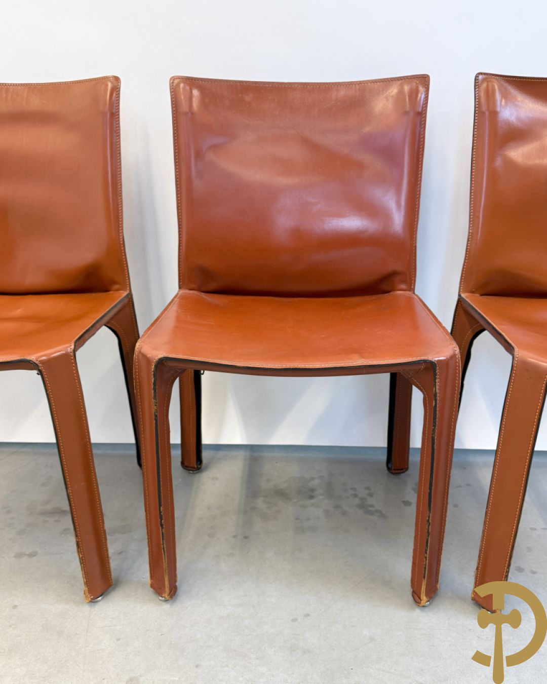Zes lederen Cassina stoelen, 412 Cab Chairs, Mario Bellini