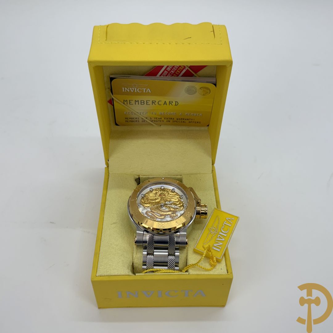 Collectors herenuurwerk, Invicta, bezet met drakendecor, met bijhorende box