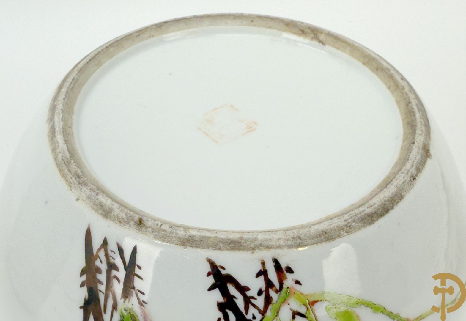 Chinese porseleinen dekselpotiche met vogel- en bloemendecor + Chinese porseleinen dekselkom met bloemen- en vogeldecor