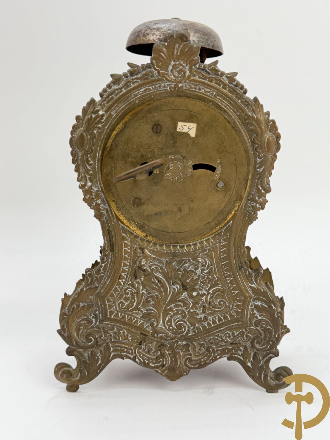 Zes miniatuurklokjes w.o. cupido houdende een pendule, marmeren kapelklokje, 2 reiswekkers, Napoleon III pendule in koper en zamak klokje