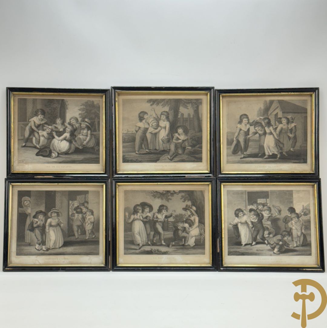 Zes oude gravures met kinderthema