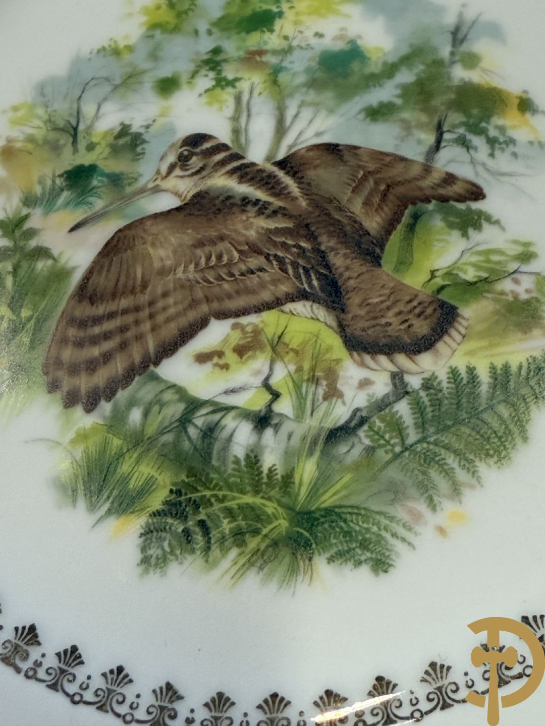 Porseleinen eet- en koffieservies met decor van elegant koppel, Limoges gemerkt