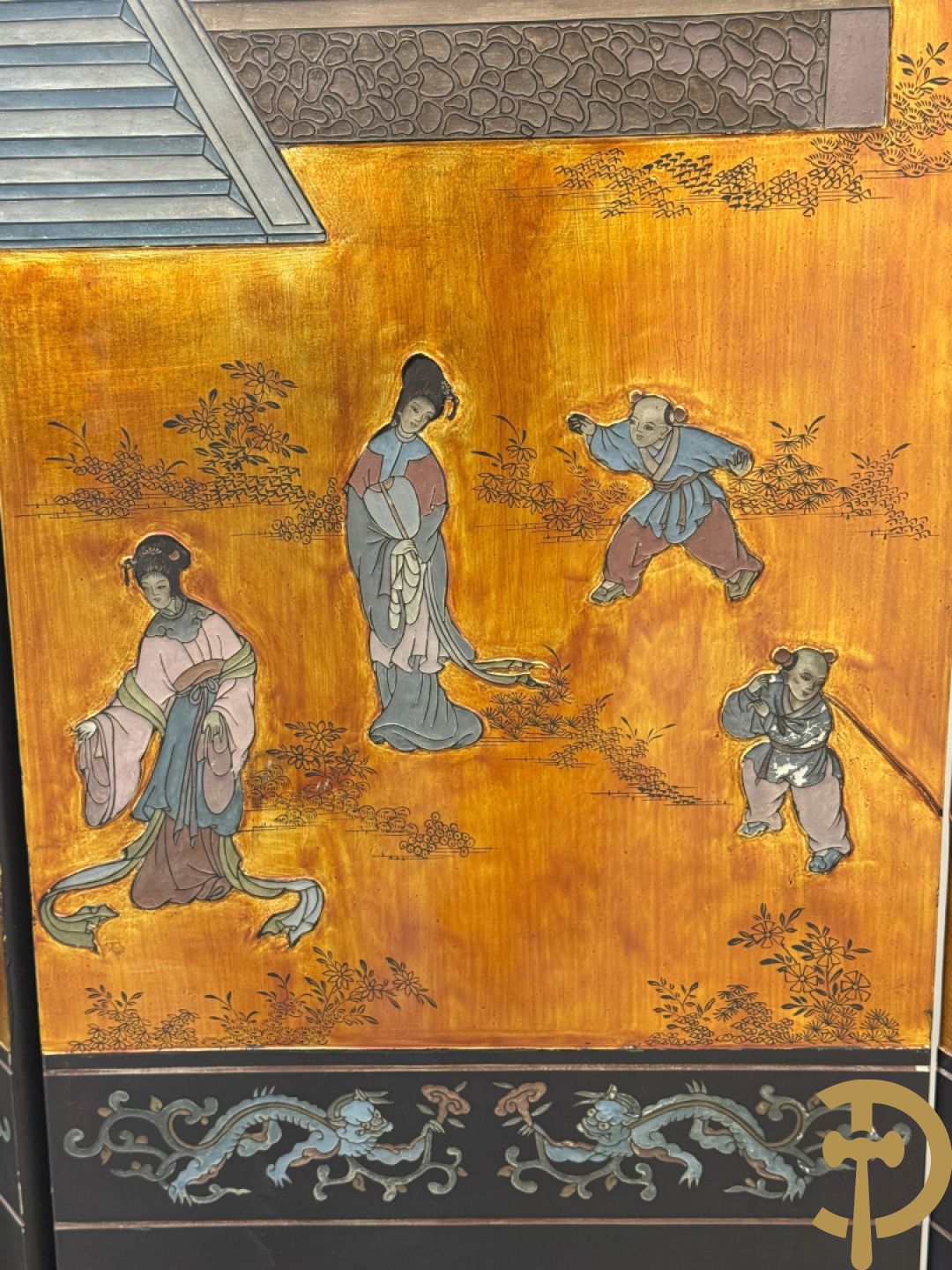 Vierdelige Chinese paravan met landschapsdecor