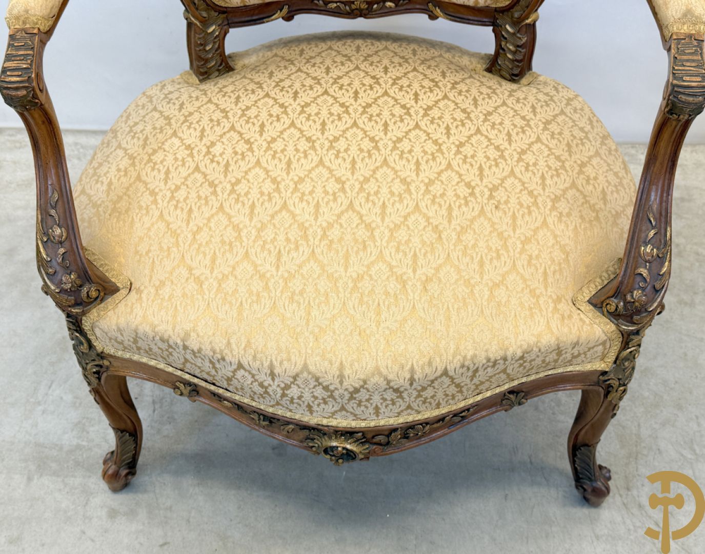 Notelaren Louis XV canapé en 2 armzetels met rocailles