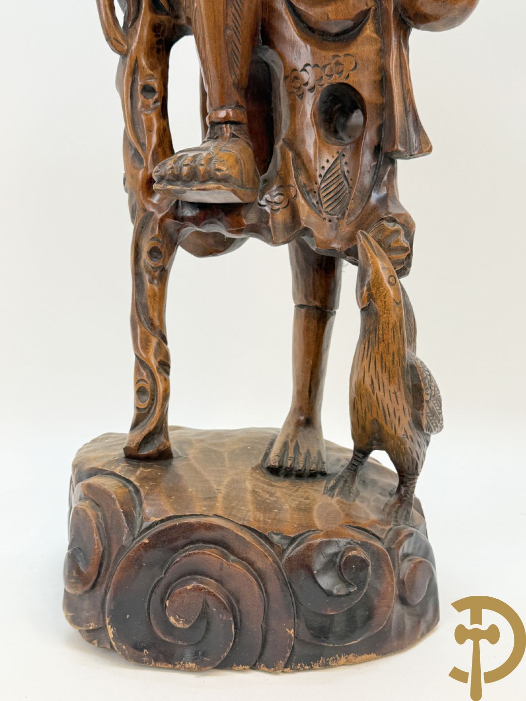 Aziatische houtsculptuur Guanying met 2 oosterse figuren + Oosterse man met baard