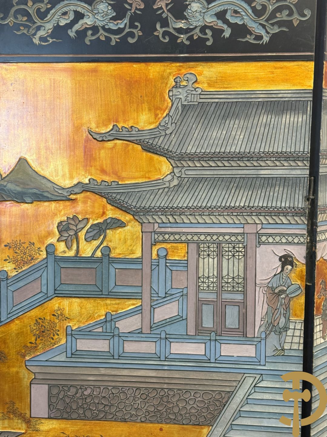 Vierdelige Chinese paravan met landschapsdecor