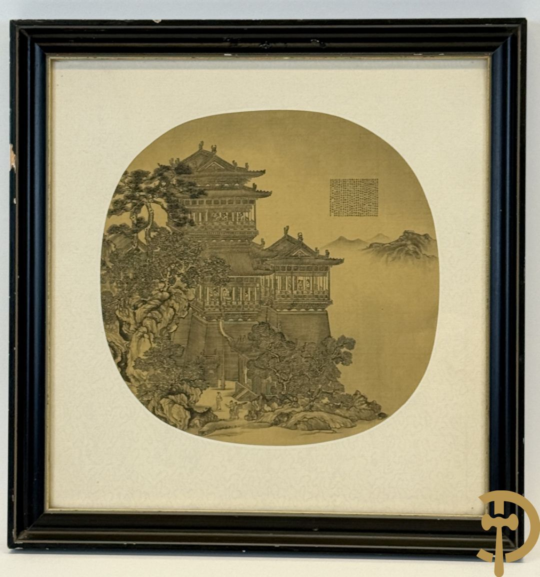 Drie ronde Aziatische zijdeschilderingen + Aziatische zijdeschildering