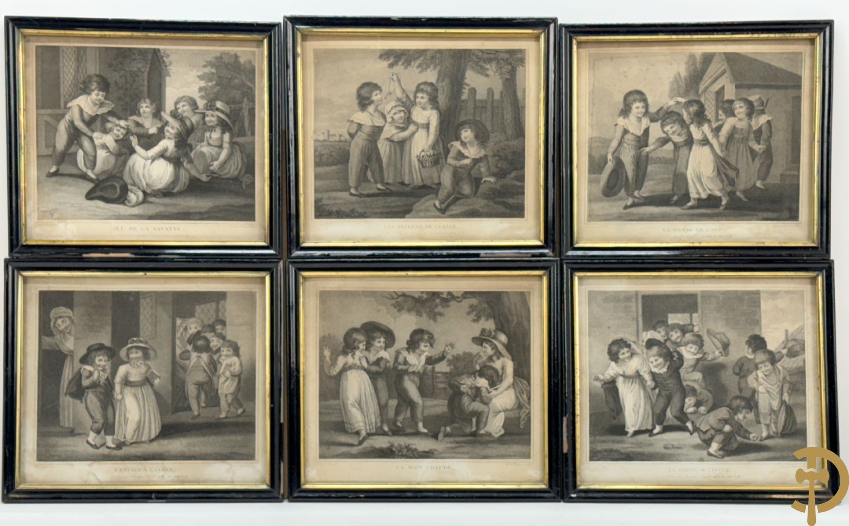 Zes oude gravures met kinderthema