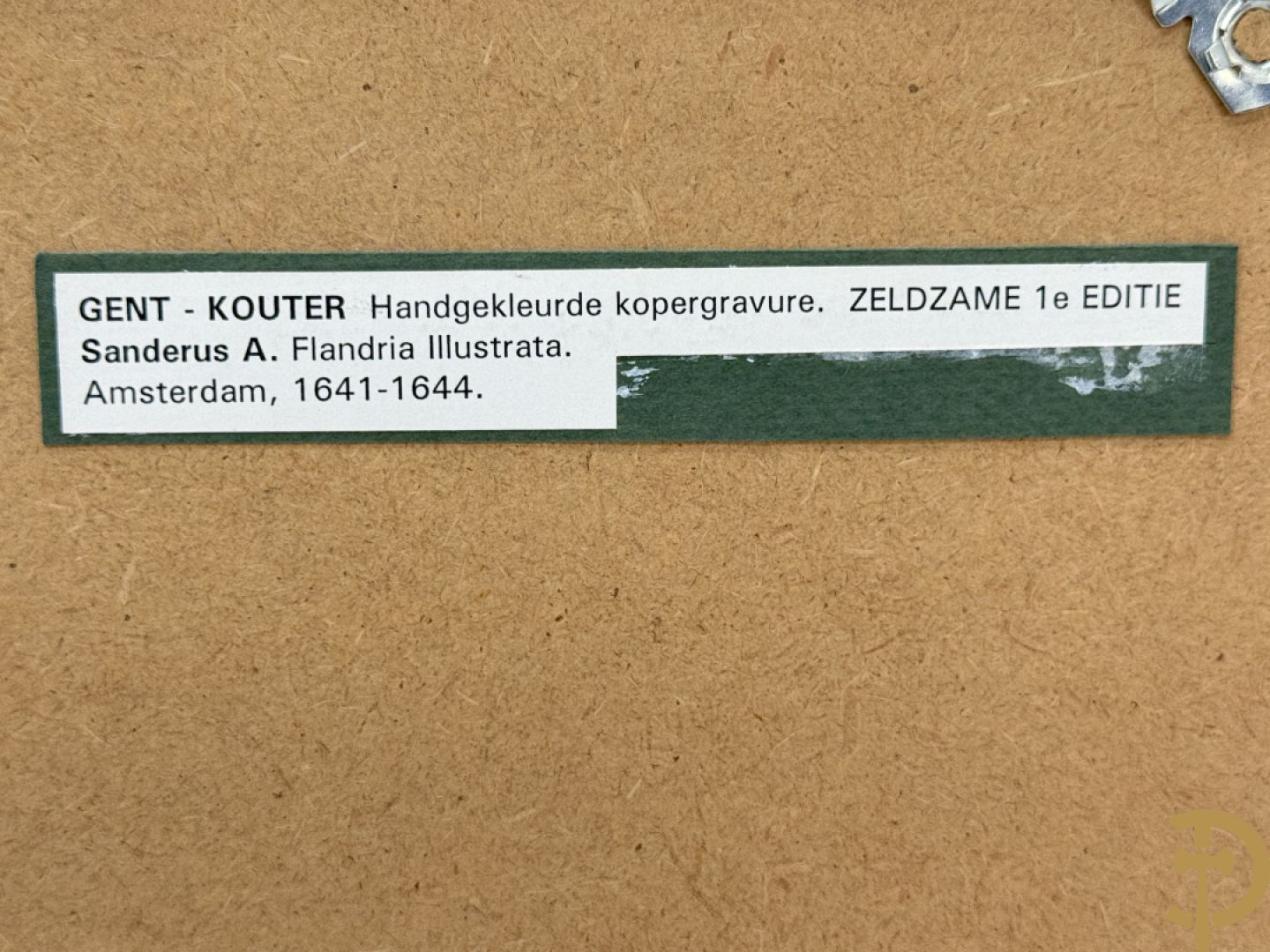 Handgekleurde kopergravure van de Kouter Gent uit Sanderus + handgekleurde kopergravure van Gravensteen uit Sanderus