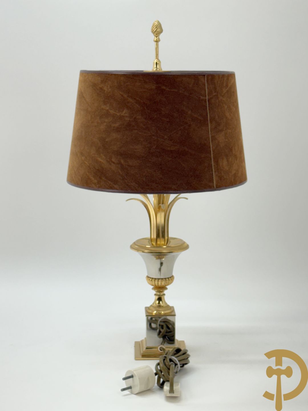 Koperen lampadaire met amfoor en ananas, Hollywood Regency stijl