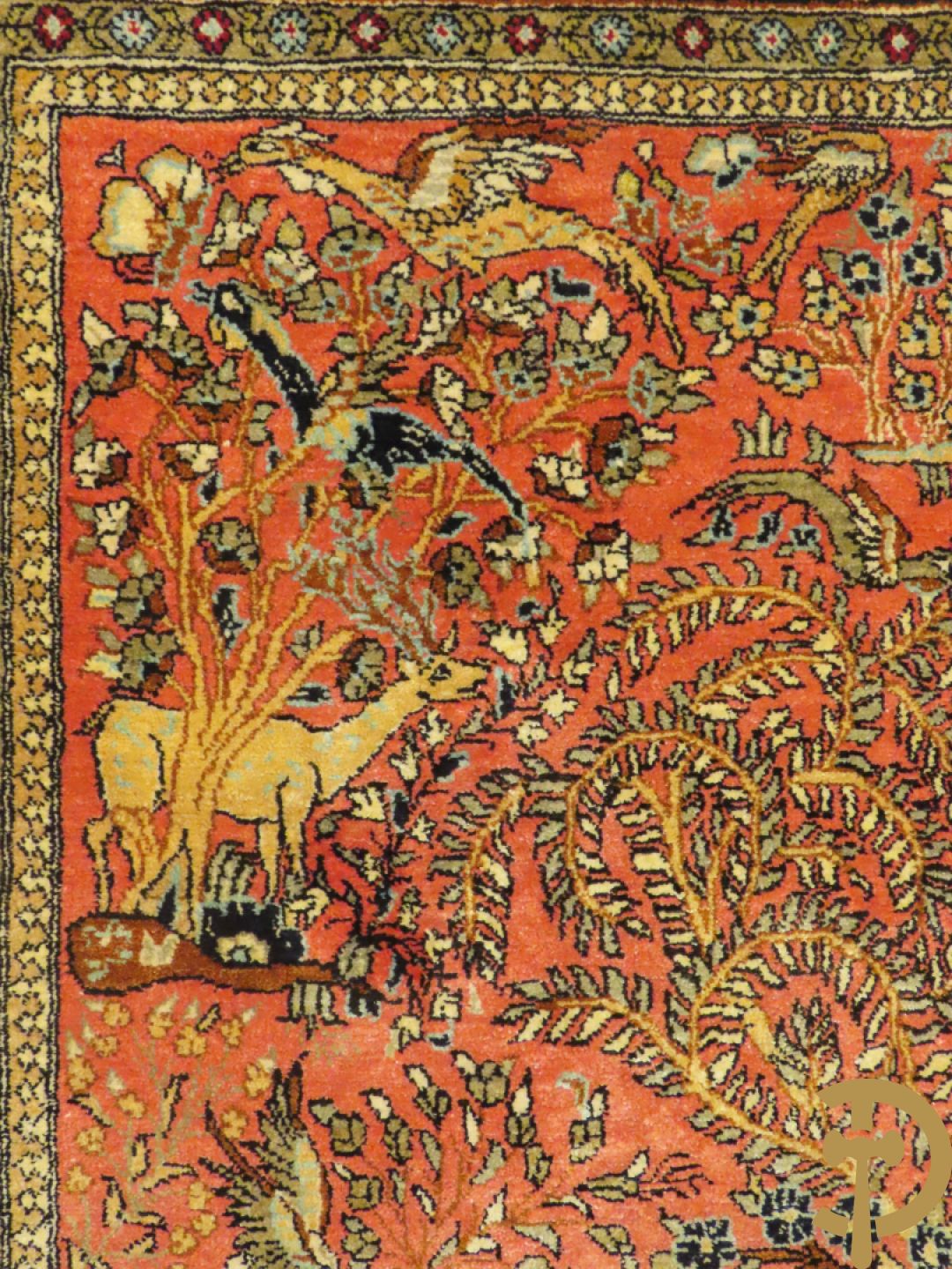 Oosters handgeknoopt tapijt zijde op katoen met dierenmotieven en levensboom