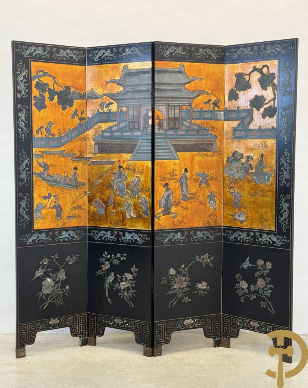 Vierdelige Chinese paravan met landschapsdecor