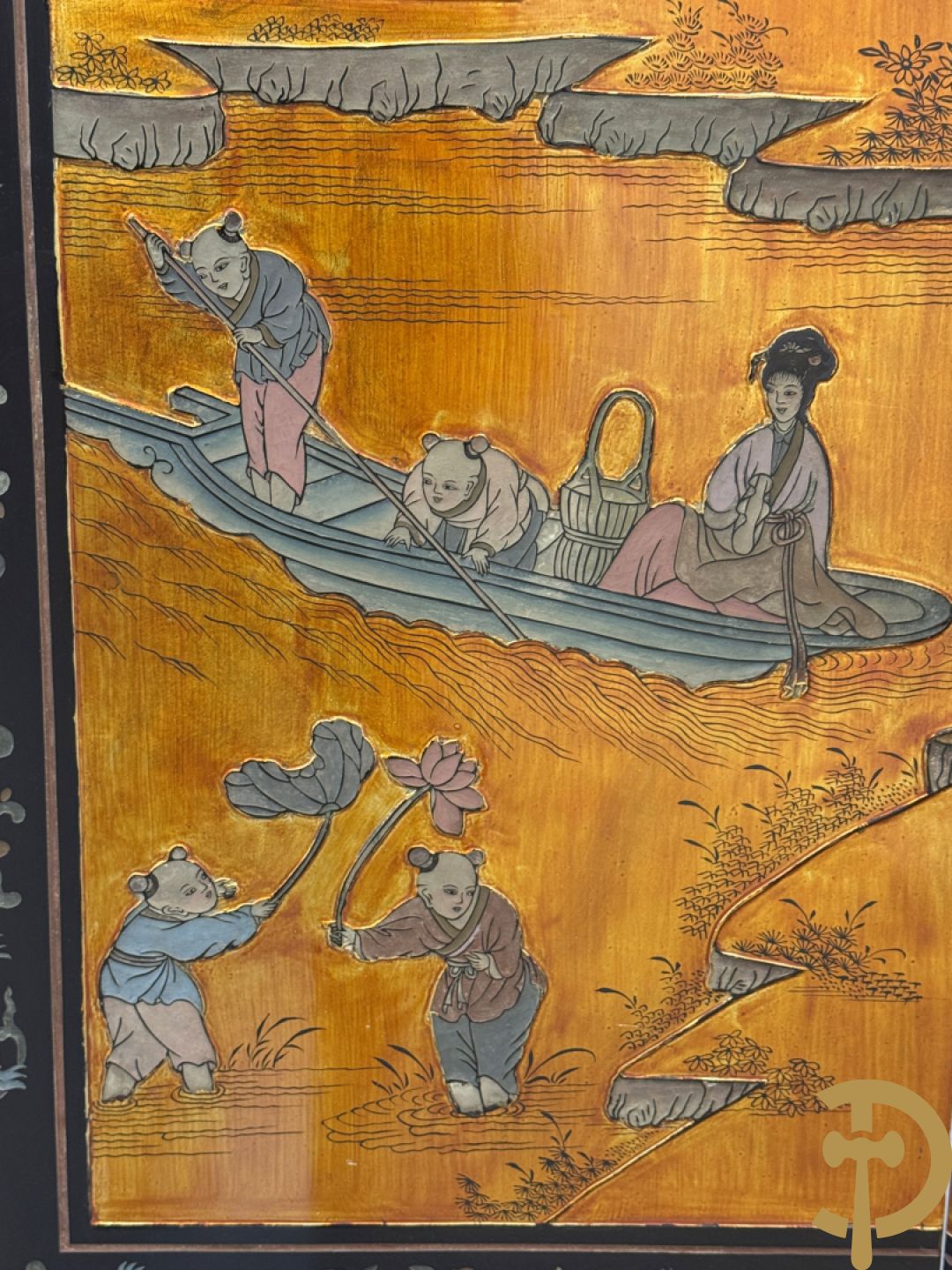 Vierdelige Chinese paravan met landschapsdecor