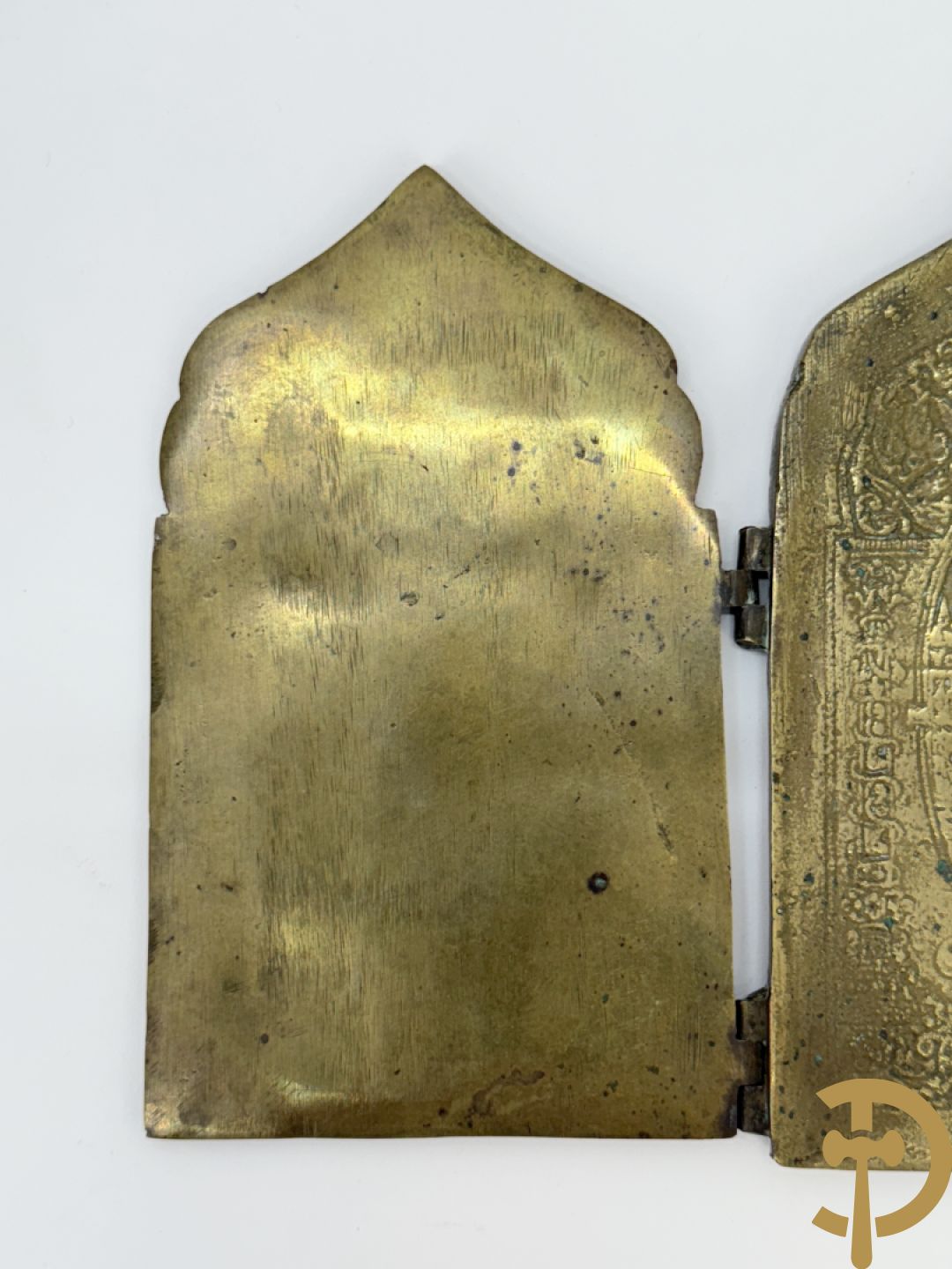 Vierdelige koperen Russische reisikoon + bronzen Neo Gotisch koffertje