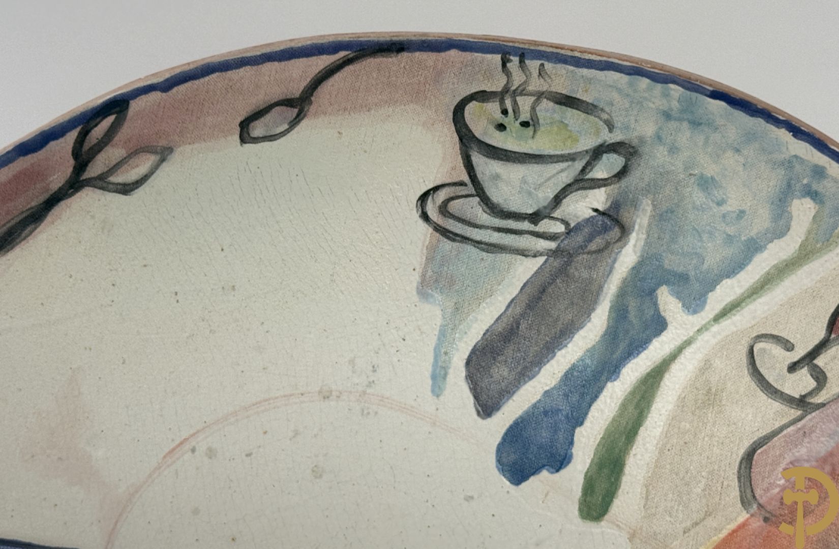 CALUWIER Carlos gestempeld binnenin, paar keramieken hoofden + Handbeschilderde ovale schotel van Caluwier Carlos