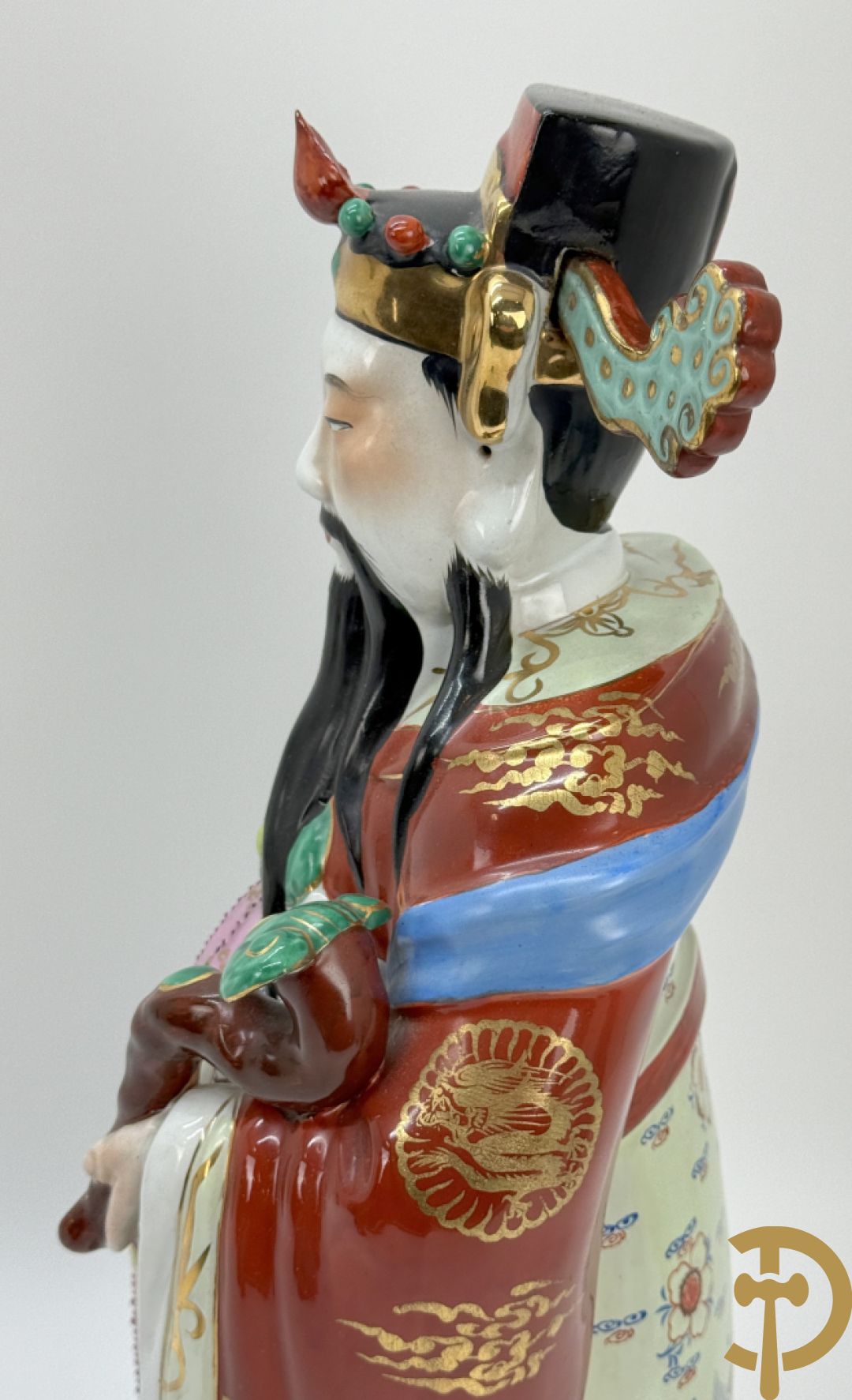 Chinese keramieken wijsgeer met staf + paar papegaaien in meerkleurige keramiek + 2 paar Aziatische keramieken fo-hondjes