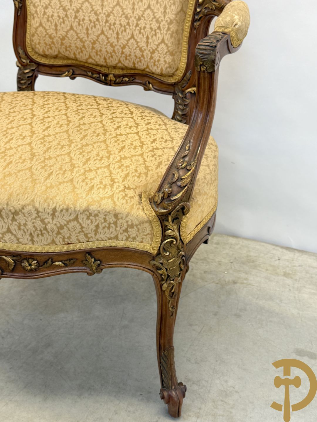 Notelaren Louis XV canapé en 2 armzetels met rocailles