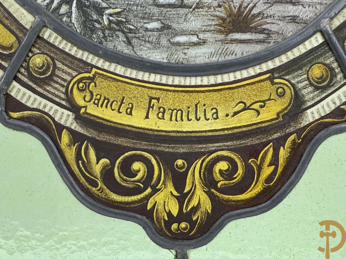 Twee loodramen met beschilderde taferelen 