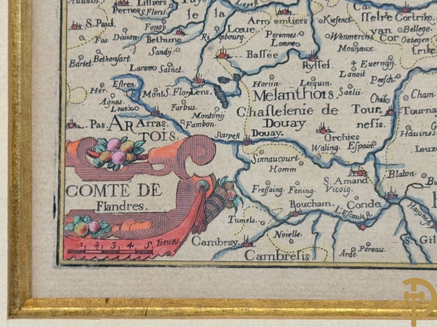 Oude ingekleurde kaart 