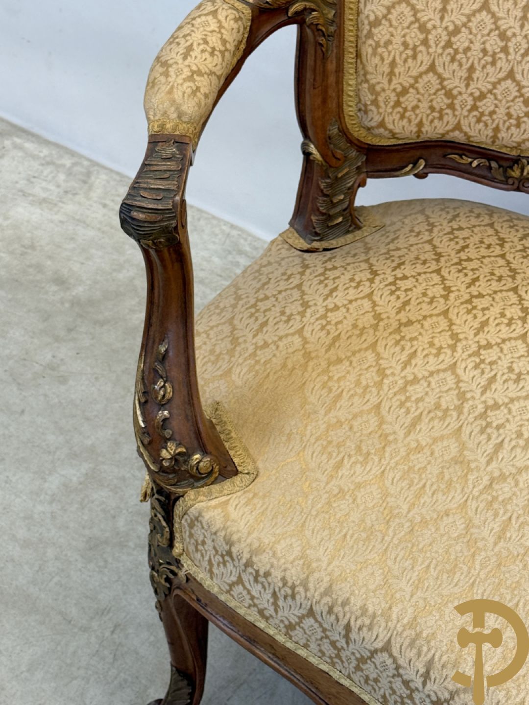 Notelaren Louis XV canapé en 2 armzetels met rocailles