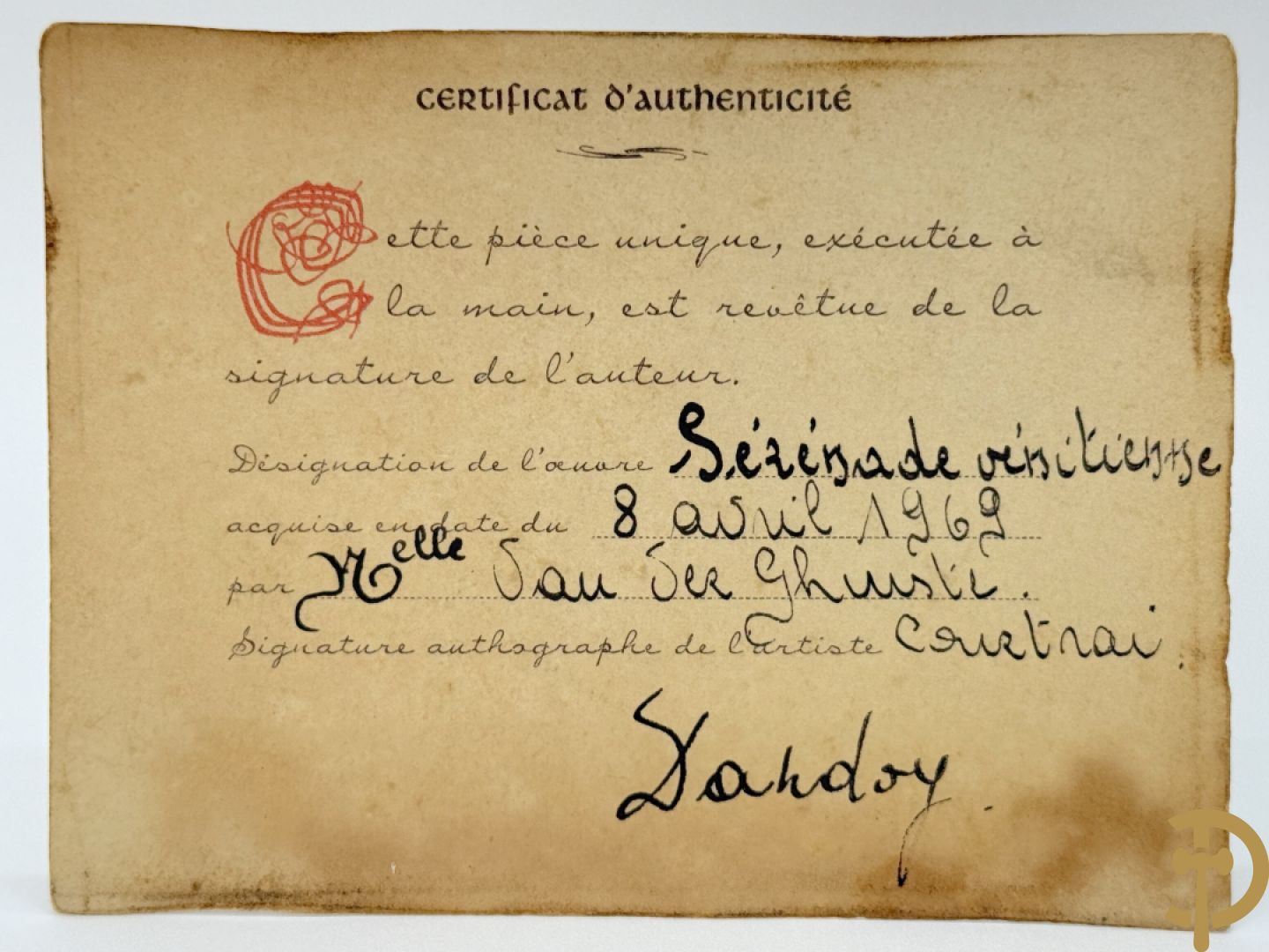 Keramieken troubadour, Italiaans en handgekleurd, Dandoy Gigi getekend, eind jaren 