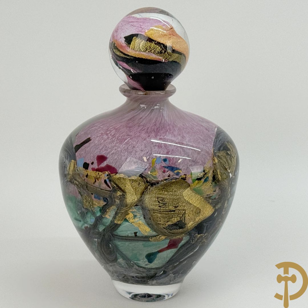 NOVARO Jean-Claude getekend onderaan - Glaspasta vaas met stop, getorst roze en gouddraad