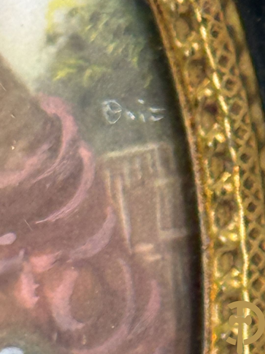 Vier handgekleurde miniaturen met romantische scènes en edeldames