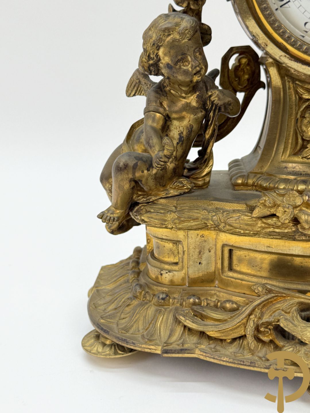 Bronzen pendule met paar cupido