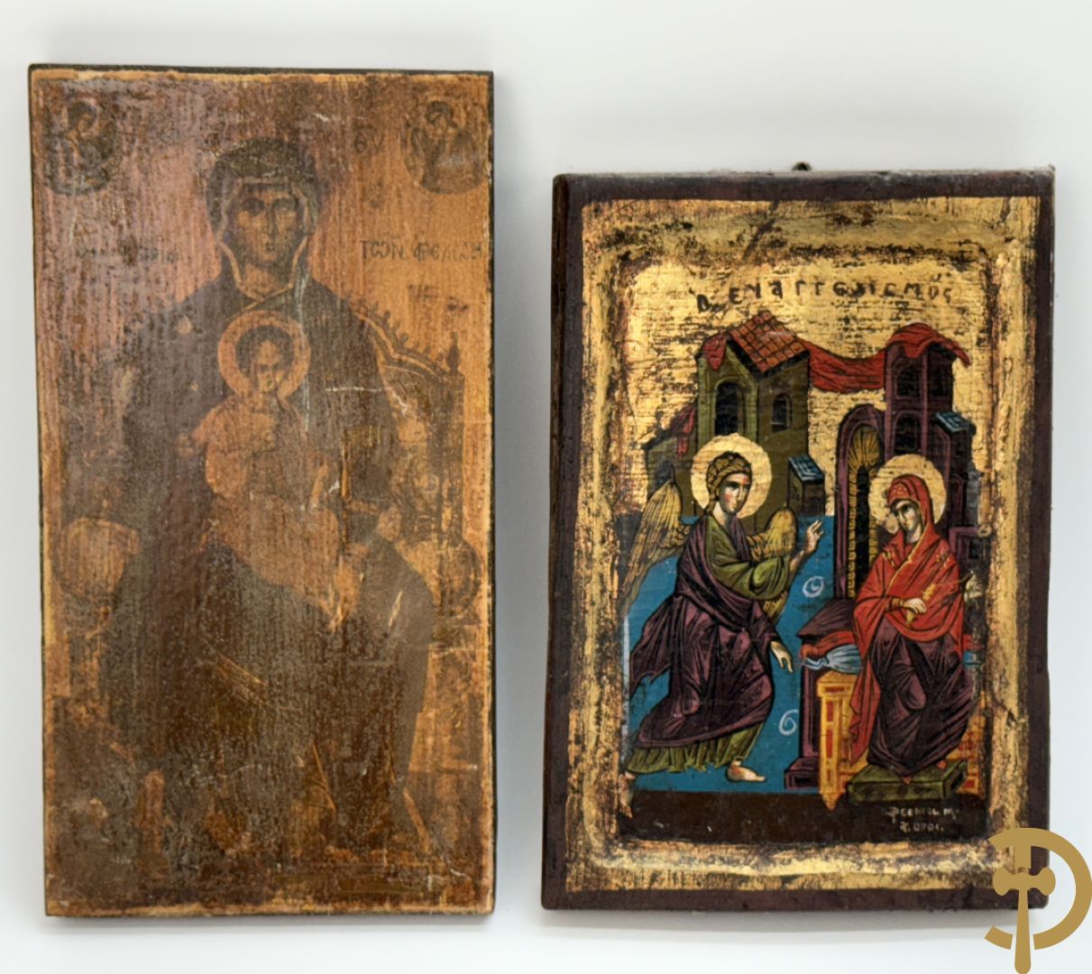 Ikoon met voorstelling van Madonna met kind + ikoon met voorstelling van engel Gabriël