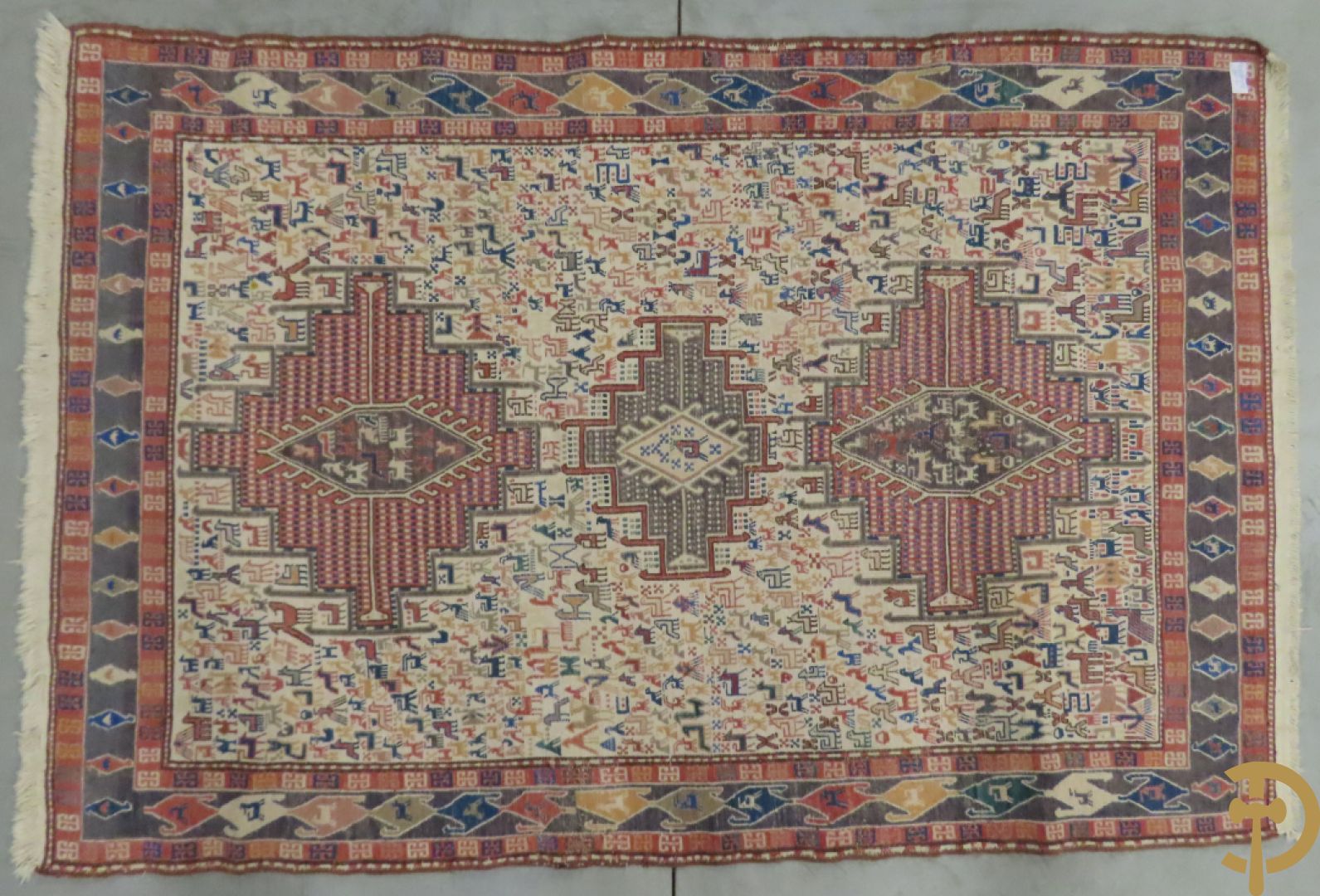 Turkse handgeknoopte Hamadan + oosters handgeknoopt tapijt met dierenmotieven