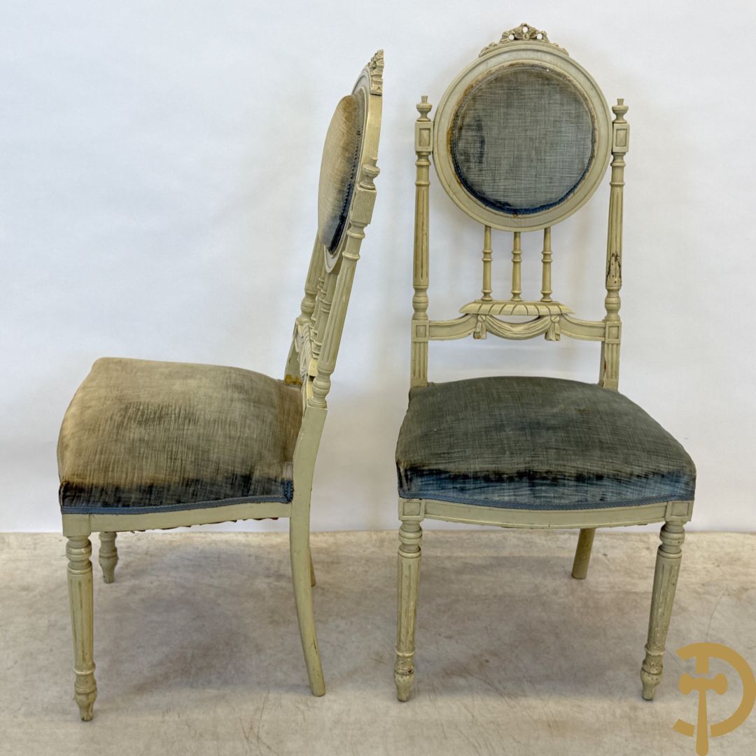 Louis XVI salonensemble bestaande uit canapé, 2 armzetels, 2 stoelen en salontafel