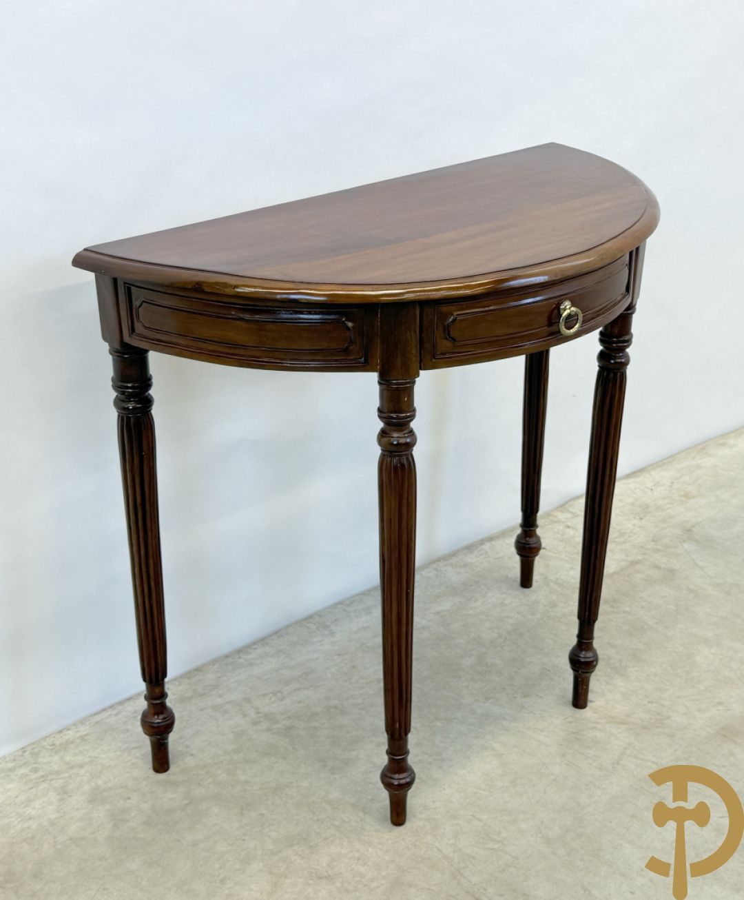 Notelaren halve maan console met lade